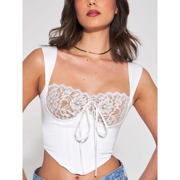 Serina White Lace Satin Corset Top - Picture 4 of 9